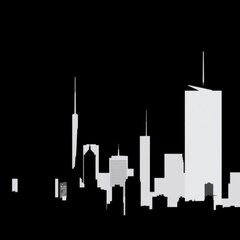 Obraz premium Dramatic skyline silhouette in foggy urban landscape skyline silhouette 