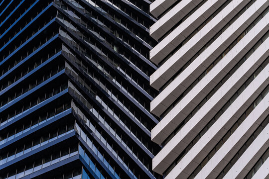 Contrasting geometric patterns of modern skyscrapers