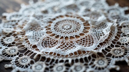 Intricate Lace Doily on Rustic Wood