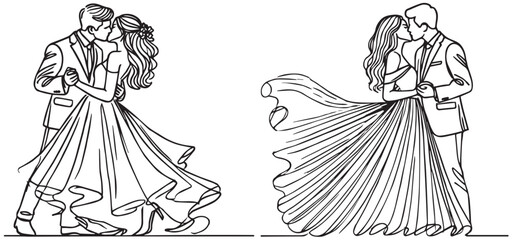 One line drawing of young happy couple male and female. Romantic relationship concept. Continuous line draw vector illustration