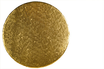 Round cardboard gift box in gold color. gold packaging for holiday greetings