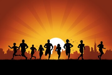 Fototapeta premium Dynamic silhouettes of athletes in orange highlighting energy and activity in school life