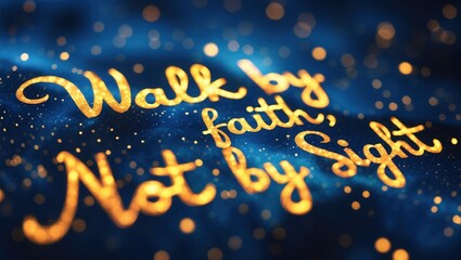 Walk by Faith Not by sight - Inspirational Quote in Gold on Blue