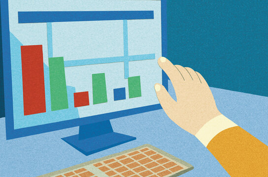 Visualizing data trends through business analytics on a computer
