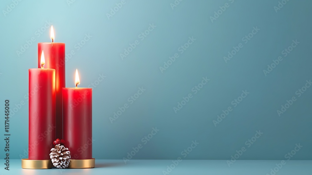 Poster elegant red candles with golden bases burning brightly creating a warm and tranquil ambiance in a se