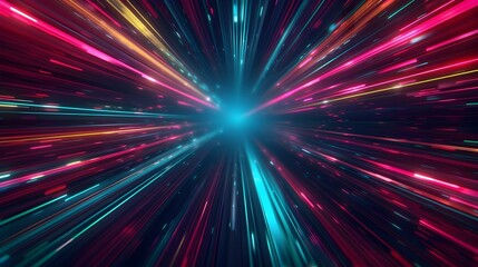 Dramatic Sci Fi Spaceship Hyperspace Wallpaper with Colorful Light Trails