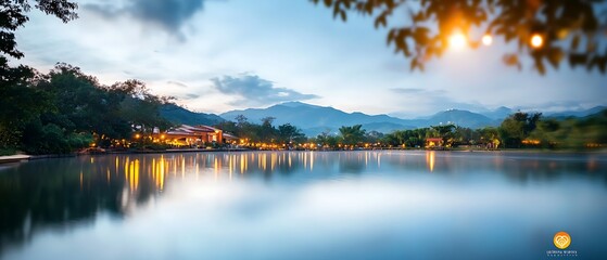 Mesmerizing fireworks burst in vibrant colors over a tranquil mountain rimmed lake creating a stunning reflection and captivating display of light against the serene natural landscape at sunset