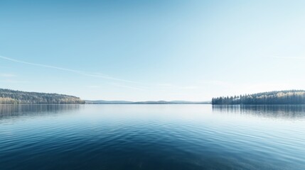Obraz premium Tranquil lake reflection a minimalist portrait of blue, white, and green serenity