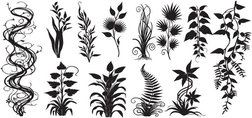 Floral silhouette Minimal feminine botanical floral branch in silhouette