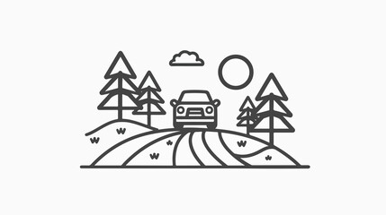 Naklejka premium Car on the Road Outline Icon Vector Illustration