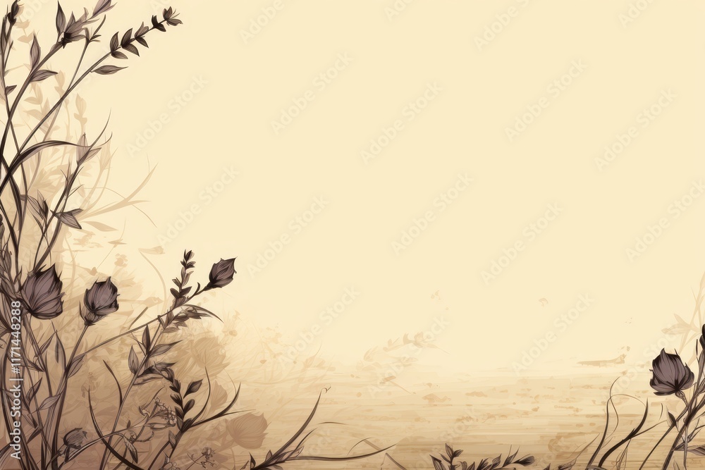 Poster minimalist botanical design featuring hand drawn leaf on light background with text space