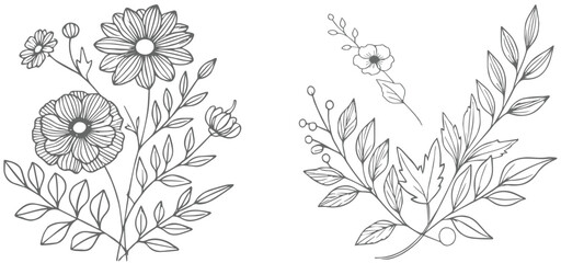 flowers for greeting cards, Coloring book, invitations, Henna drawing, and tattoo template. Vector illustration