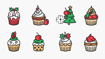 Festive Christmas Cupcake Outline Icons for Holiday Designs