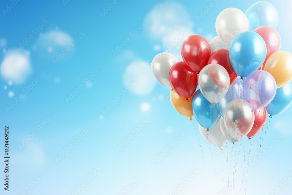Poster stylized festive balloons on a bright background with space for text below or in corner