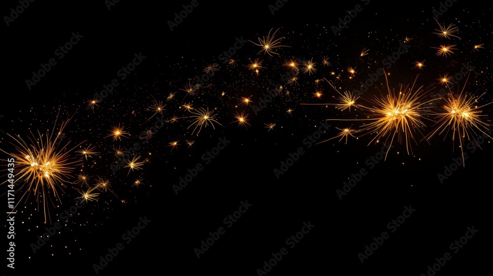 Poster elegant minimalist fireworks display on dark backdrop with ample space for custom text