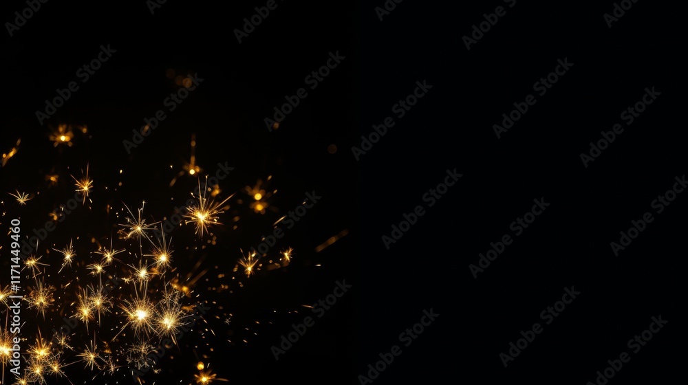 Poster elegant minimalist fireworks display on dark canvas with ample space for custom text