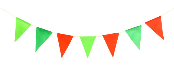 Obraz premium Colorful party flags isolated on white. Festive decor
