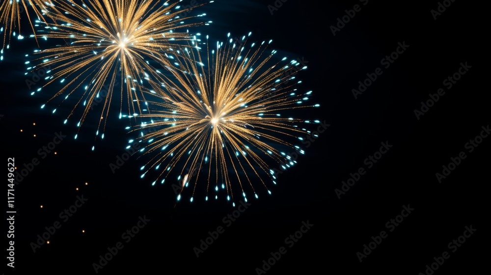 Poster elegant minimalist fireworks display on dark background with ample space for custom text