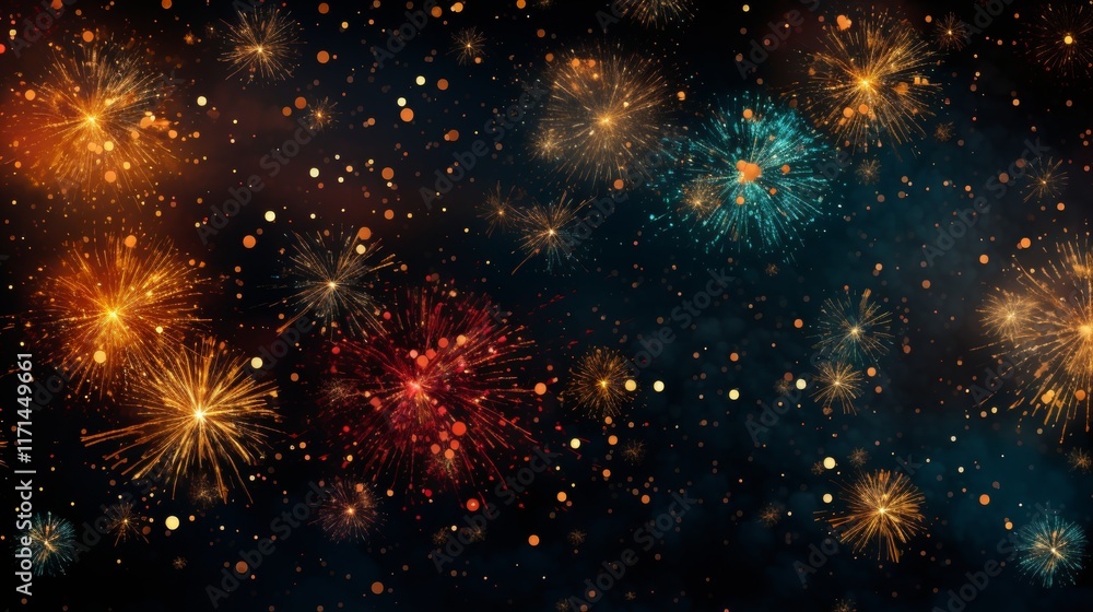 Poster elegant minimalist fireworks display on dark background with space for custom text input
