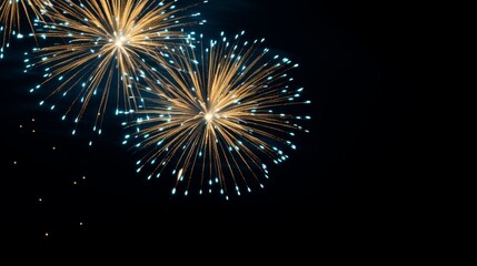 Elegant minimalist fireworks display on dark background with ample space for custom text