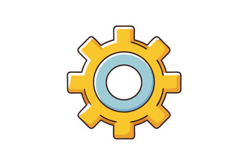Simple and colorful cartoon gear illustration representing engineering, mechanical concepts, and technology on a clean white background