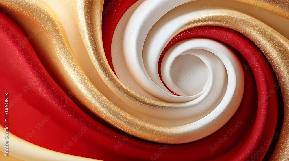 Poster glowing festive abstract swirl patterns in red and gold tones captivating metallic twirling spiral s