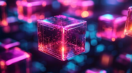 Colorful Neon Cubes in Abstract Digital Space