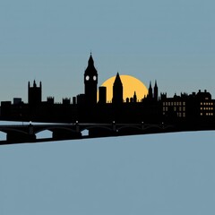 Obraz premium Two businessmen in silhouette shaking hands with a superimposed image of tall buildings set in a blue and white color scheme representing a business concept skyline silhouette 
