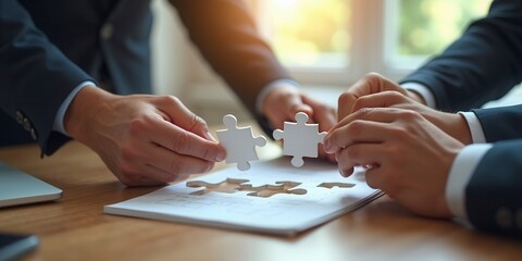 Fototapeta premium Business Teamwork: Connecting Puzzle Pieces