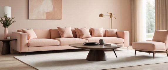 Serene Living Room: Minimalist design, warm hues, and natural textures create a peaceful and inviting atmosphere in this modern living room. Luxurious comfort meets contemporary elegance. 