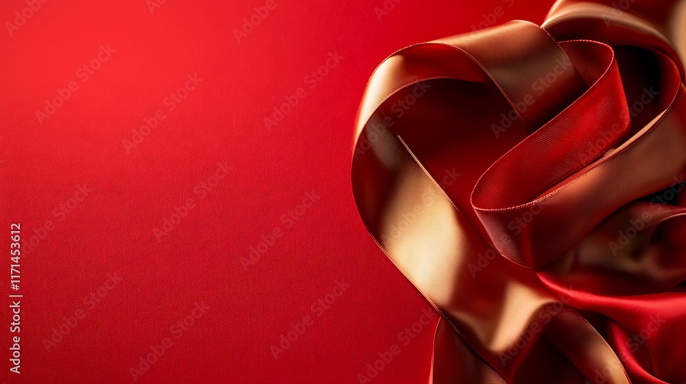 Poster glowing golden ribbons cascading across a vibrant red fabric backdrop creating a captivating display