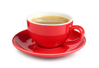 Red cup with coffee isolated on white