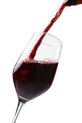 Pouring red wine into glass isolated on white