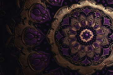 Intricate mandala design with gold and purple tones in a luxurious style