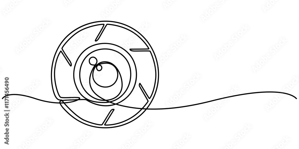 Poster Camera shutter icons, Camera lens icon line continuous drawing vector. One line Camera lens icon vector background. Aperture of the cameray icon. Continuous outline of a Camera shutter icon. pro one. 