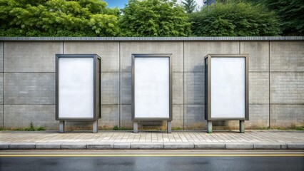 Three Blank Billboards on Urban Concrete Wall Mockup