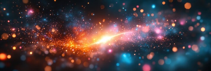 Fototapeta premium A vibrant cosmic scene featuring swirling colors and luminous particles, evoking the beauty and mystery of the universe.