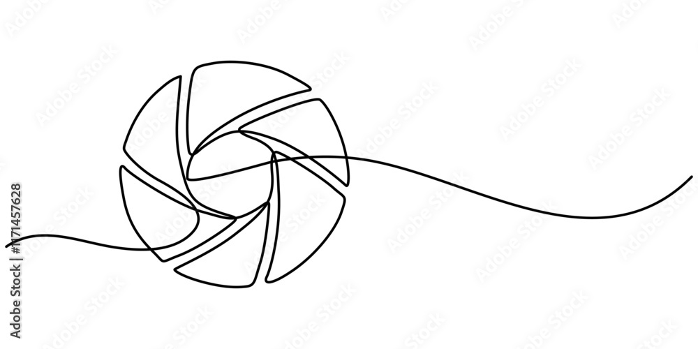 Poster Camera shutter icons, Camera lens icon line continuous drawing vector. One line Camera lens icon vector background. Aperture of the cameray icon. Continuous outline of a Camera shutter icon. pro one. 