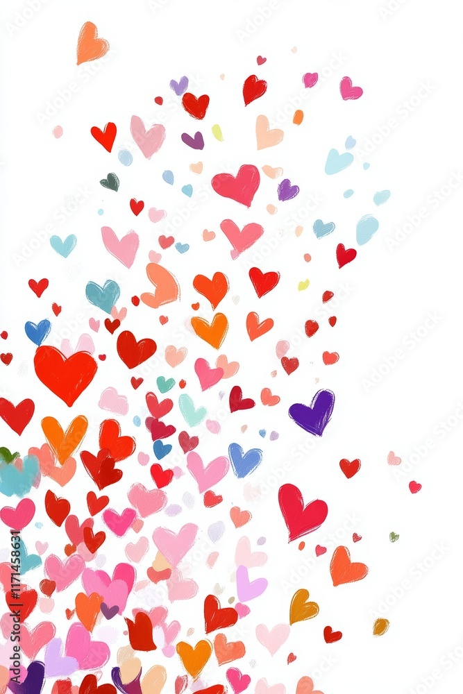 Aufkleber minimalist design featuring an array of red and pink hearts scattered on a white background for vale