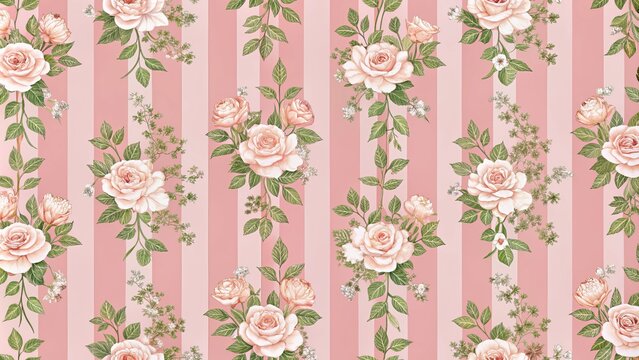 Pink Stripe Blush Rose Floral Seamless Pattern Design