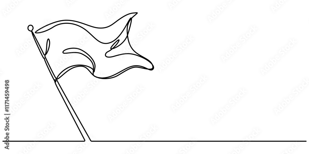 Poster Flag one line icon and one line drawing background. Modern illustration. Black flag icon, Continuous one line empty, white flag drawing. Flag Vector illustration, Single Line Drawing of a Flag pro. 