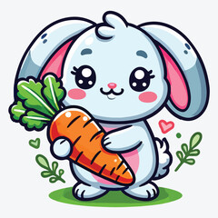 Fototapeta premium Cute cartoon rabbit holds a carrot. stock illustration