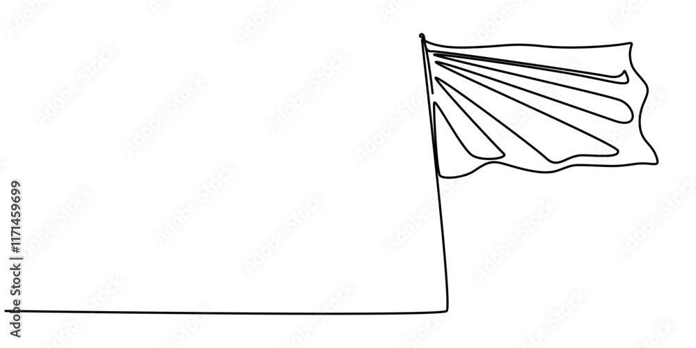 Poster Flag one line icon and one line drawing background. Modern illustration. Black flag icon, Continuous one line empty, white flag drawing. Flag Vector illustration, Single Line Drawing of a Flag pro. 