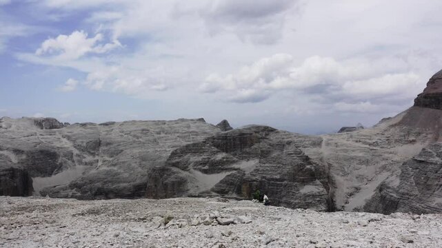 Time Lapse video of Sass Pordoi from the Terrace of the Dolomites, Fassa Valley, Dolomites, Trentino, Italy