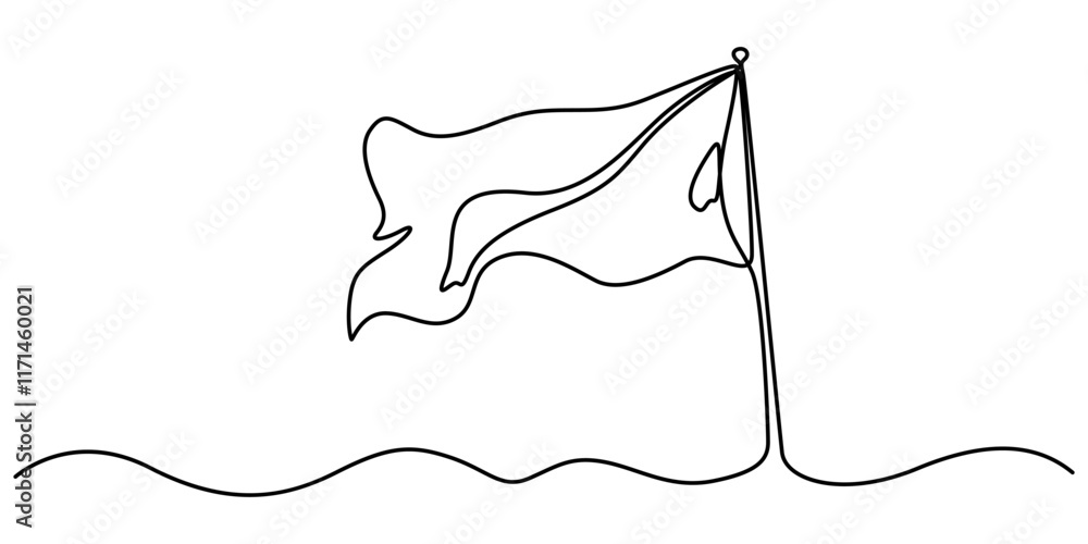 Poster Flag one line icon and one line drawing background. Modern illustration. Black flag icon, Continuous one line empty, white flag drawing. Flag Vector illustration, Single Line Drawing of a Flag pro. 