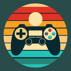 gaming controller silhouette on Retro Vintage Background Vector Art Illustration T-shirt Design Art 