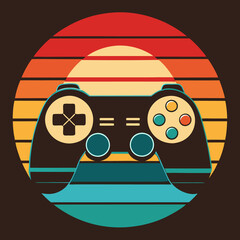 gaming controller silhouette on Retro Vintage Background Vector Art Illustration T-shirt Design Art 