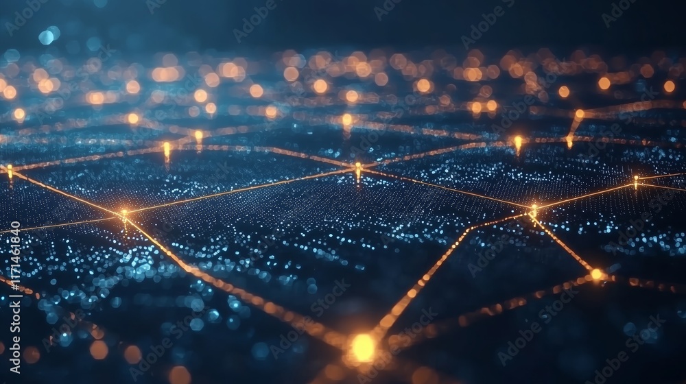 Poster abstract technology network with glowing nodes