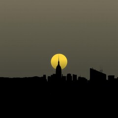 Obraz premium A silhouetted figure gazes at a vibrant city skyline under a dramatic sunset evoking feelings of wonder and contemplation skyline silhouette 