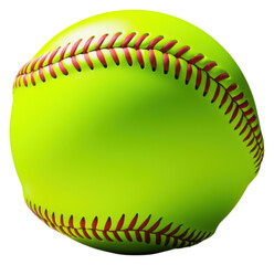 PNG A bright green softball featuring red stitching, showcasing its round shape and smooth surface.